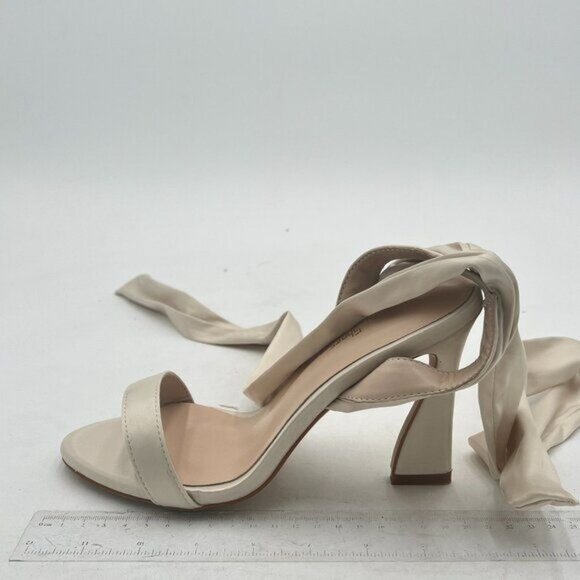 Milooey White Open Toe Strappy Sandal Lace Up Block High Heels Ankle Strap Shoes - Picture 2 of 8